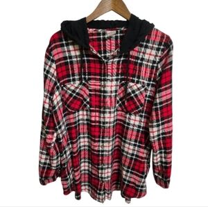 No Boundaries Plaid Hooded Button Front Shirt Size XL NWOT